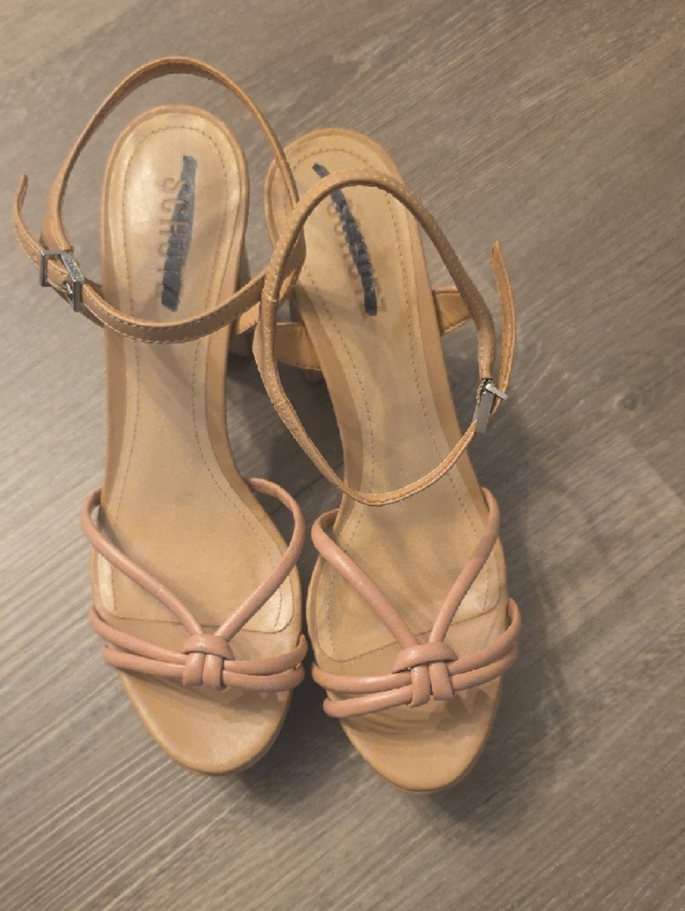 SCHUTZ Nude/Tan Leather Ankle-Strap Sandals